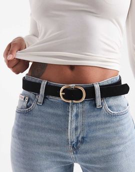 Pieces Pieces suede gold double buckle belt in black