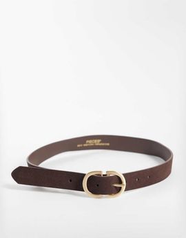 Pieces PIECES suede gold double buckle belt in chocolate brown