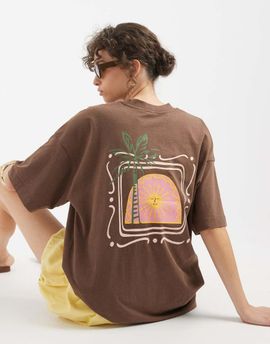 Pieces Pieces sunset graphic t-shirt in washed deep mahogany brown