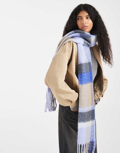 Pieces PIECES super soft tassel scarf in lavender plaid-Purple