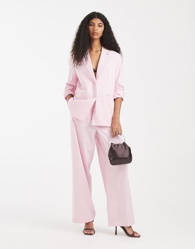 Pieces Pieces tailored high waist wide leg pants in roseate pink - part of a set