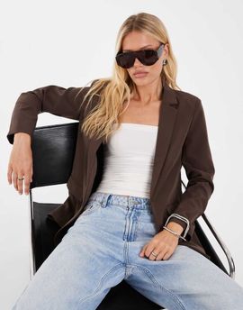 Pieces Pieces tailored oversized blazer in chocolate brown