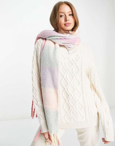 Pieces Pieces tassle scarf in pastel plaid-Multi