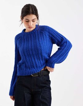 Pieces Pieces textured knit sweater in dark blue