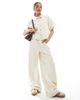 Pieces Pieces textured twill wide leg pants in raw cotton cream - part of a set-White - 1