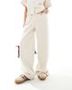 Pieces Pieces textured twill wide leg pants in raw cotton cream - part of a set-White - 2