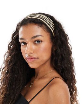 Pieces Pieces textured zig zag headband in black and cream-Multi