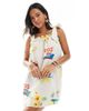 Pieces Pieces tie shoulder cami smock mini dress in cream based conversational print-Yellow - 1