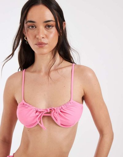 Pieces PIECES tie side brazilian bikini bottom in light pink - part of a set