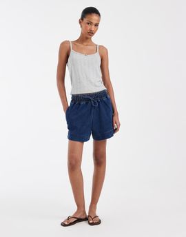 Pieces PIECES tie waist denim shorts in dark blue denim-Navy