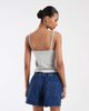 Pieces PIECES tie waist denim shorts in dark blue denim-Navy - 4