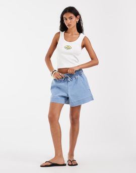 Pieces PIECES tie waist denim shorts in light blue denim
