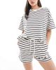 Pieces Pieces tie waist sweatshirt fabric shorts in black and white stripe - part of a set-Multi - 1