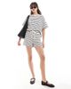 Pieces Pieces tie waist sweatshirt fabric shorts in black and white stripe - part of a set-Multi - 2