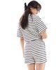 Pieces Pieces tie waist sweatshirt fabric shorts in black and white stripe - part of a set-Multi - 4