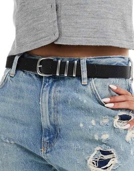 Pieces Pieces triple silver buckle belt in black