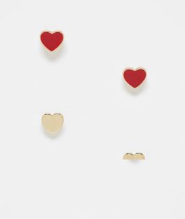 Pieces Pieces Valentine 2-pack heart studs in red and gold