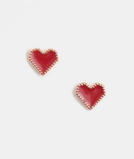 Pieces Pieces Valentines heart studs in gold and red