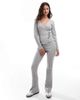 Pieces Pieces wellness mix & match lettuce edge wrap front cardigan in light gray - 4