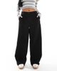 Pieces Pieces wide leg dad pants with belt loops in black - part of a set - 1