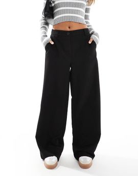 Pieces Pieces wide leg dad pants with belt loops in black - part of a set