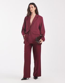 Pieces PIECES wide leg dad pants with belt loops in burgundy - part of a set-Red