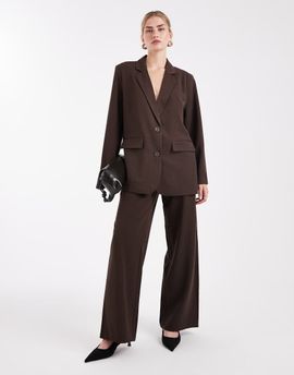 Pieces Pieces wide leg dad pants with belt loops in chocolate brown - part of a set