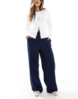 Pieces Pieces wide leg dad pants with belt loops in navy