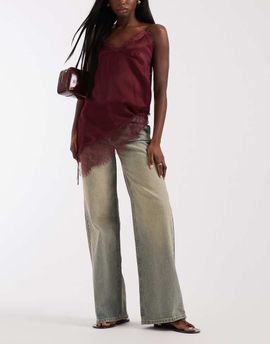 Pieces PIECES wide leg jeans in medium blue with brown wash