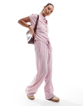 Pieces Pieces wide leg linen mix pants in pink - part of a set