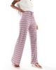 Pieces Pieces wide leg ribbed pants in blue and burgundy stripe-Multi - 1
