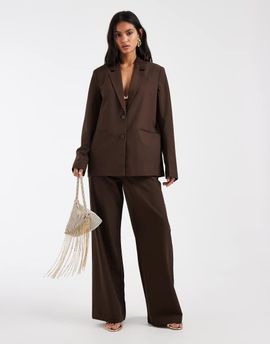 Pieces PIECES wide leg tie waist tailored pants in chocolate brown - part of a set