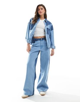 Pieces Pieces wide leg western detail jeans in light blue wash - part of a set