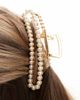 Pieces Pieces XL rectangle pearl hair claw clip in white gold - 2