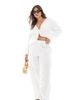 Pieces Plus Pieces Curve crinkle cotton wide leg pants in cloud white - part of a set - 1