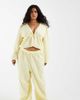 Pieces Plus PIECES Curve crinkle cotton wide leg pants in pastel yellow - part of a set - 1