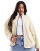 Pieces Plus Pieces Curve fleece in cream with blue contrast binding - 1