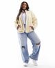 Pieces Plus Pieces Curve fleece in cream with blue contrast binding - 3