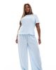 Pieces Plus Pieces Curve mini plisse wide leg pants in ditsy blue flower print - part of a set - 1