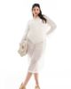 Pieces Plus Pieces Curve open knit beach midi dress with bell sleeves in cream-White - 1