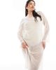 Pieces Plus Pieces Curve open knit beach midi dress with bell sleeves in cream-White - 2