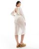 Pieces Plus Pieces Curve open knit beach midi dress with bell sleeves in cream-White - 4