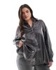 Pieces Plus Pieces Curve oversized shirt in metallic gray - part of a set - 1