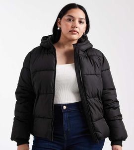 Pieces Plus Pieces Curve padded coat with hood in black