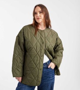 Pieces Plus Pieces Curve quilted lightweight jacket in khaki green