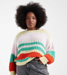 Pieces Plus Pieces Curve retro stripe knit sweater in multi