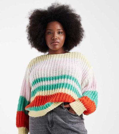 Pieces Plus Pieces Curve retro stripe knit sweater in multi