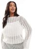 Pieces Plus Pieces Curve self stripe crochet knit crop top in cloud white - 1