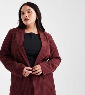 Pieces Plus Pieces Curve tailored blazer in burgundy pinstripe - part of a set