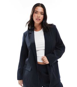 Pieces Plus Pieces Curve tailored blazer in navy pinstripes - part of a set-Black
